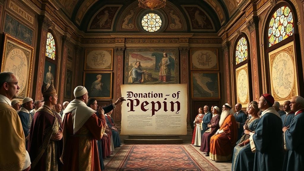 Donation of Pepin Confirms Papal Territories, Rome–Ravenna, Italy | 756