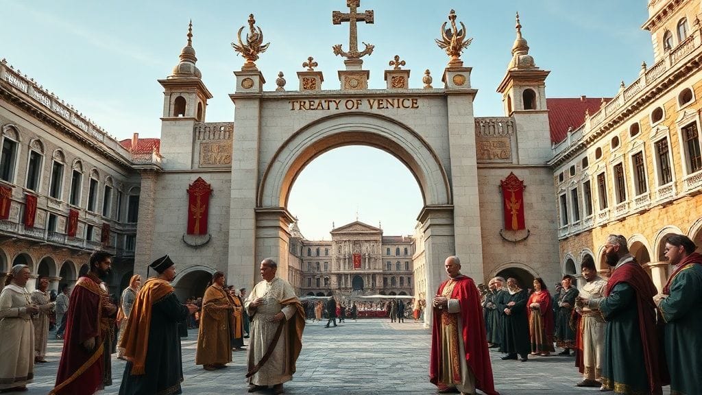 Treaty of Venice Reconciles Emperor and Pope, Venice, Italy | 1177