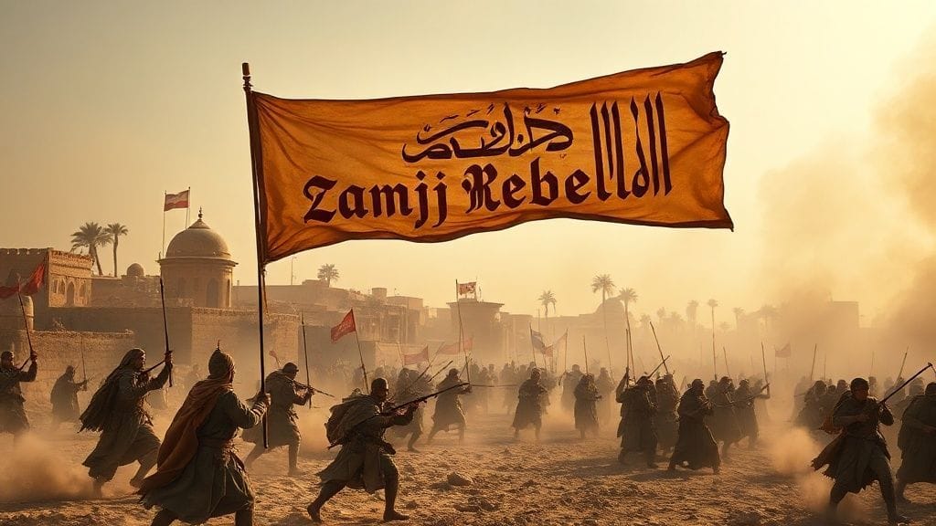 Zanj Rebellion Challenges Abbasid Authority, Basra–Wasit, Iraq | 869–883