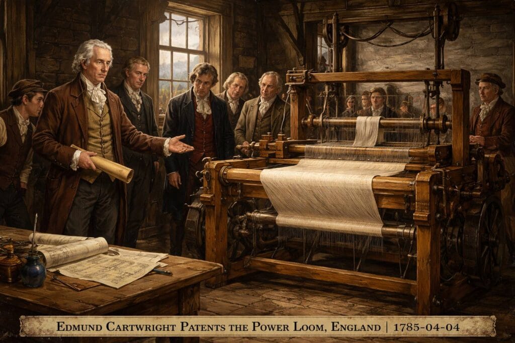 Edmund Cartwright patents the power loom, England 1785-04-04